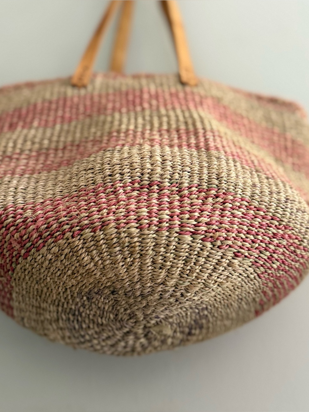 Vintage Woven Sisal Tote Bag with Stripes - Picture 3 of 9